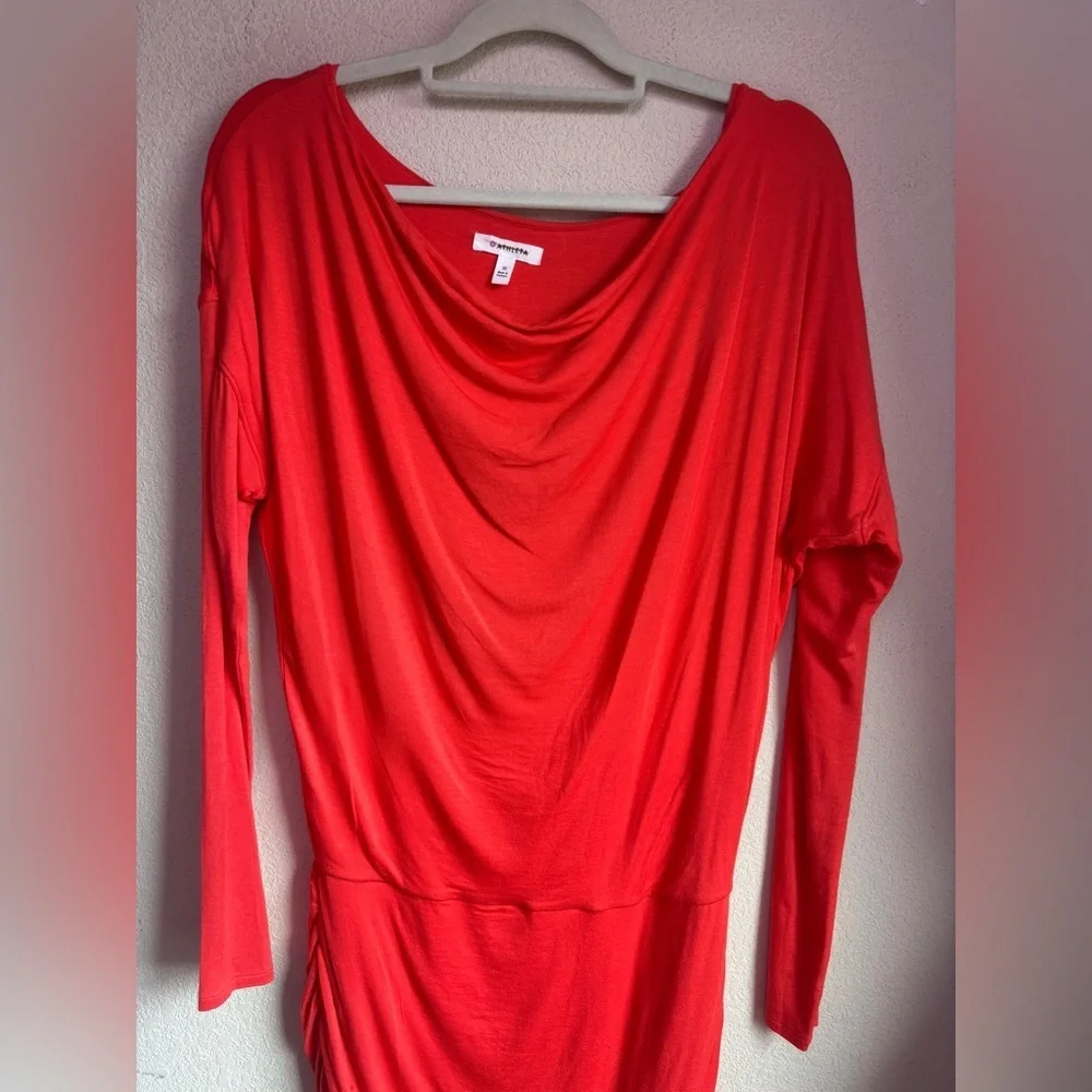 Athleta Poppy Red Coral Solstice Cowl Neck Long Sleeve Ruched Casual Dress M